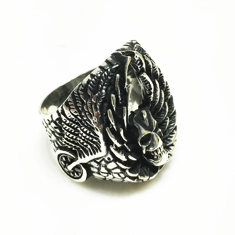 Custom Birthstone Ring for Anniversary Gifts-Antique-Finish Demon Head Ring (Silver)