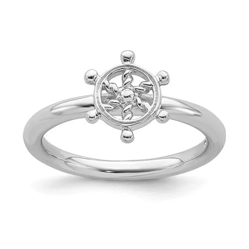 Classic Gold Engagement Ring with Halo Diamond-Sterling Silver Stackable Expressions Ship's Wheel Ring