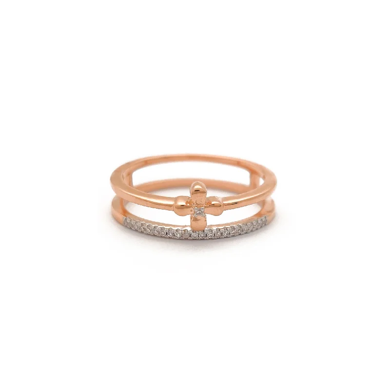 Custom Rose Gold Engagement Ring with Diamond Halo-Diamond Floral Double Stack Ring (14K)