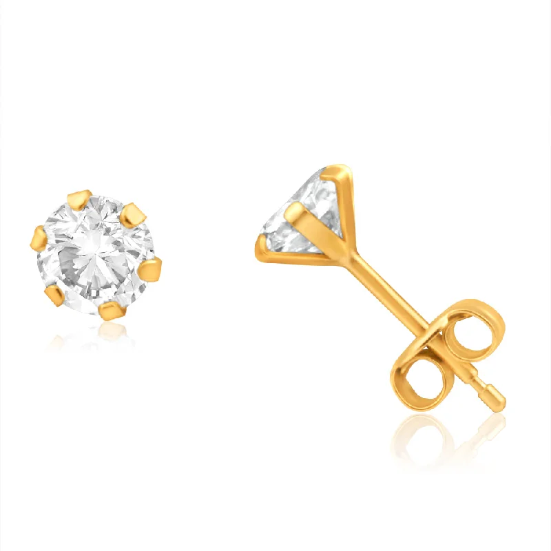 Classic Teardrop Earrings for Weddings-9ct Yellow Gold Cubic Zirconia 5mm 6 Claw Stud Earrings