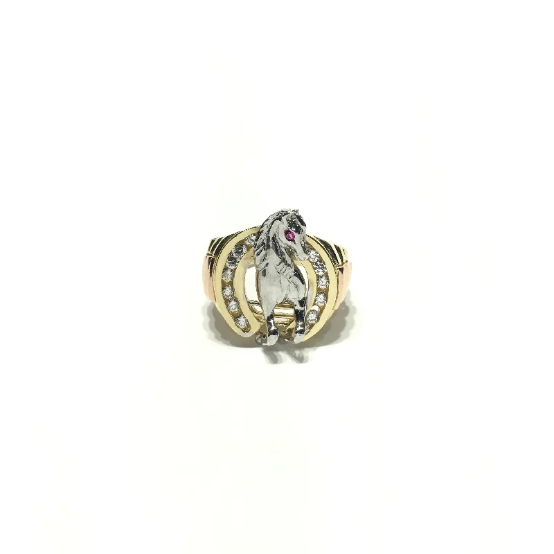 Custom Heart-shaped Ring with Diamond Accent-Horseshoe Amulet CZ Ring (14K)