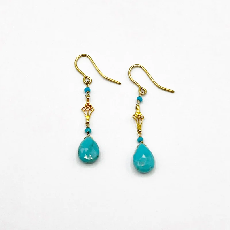 Large Hoop Earrings for Parties-Elegant Turquoise Earrings With 18 Karat Gold Filigree