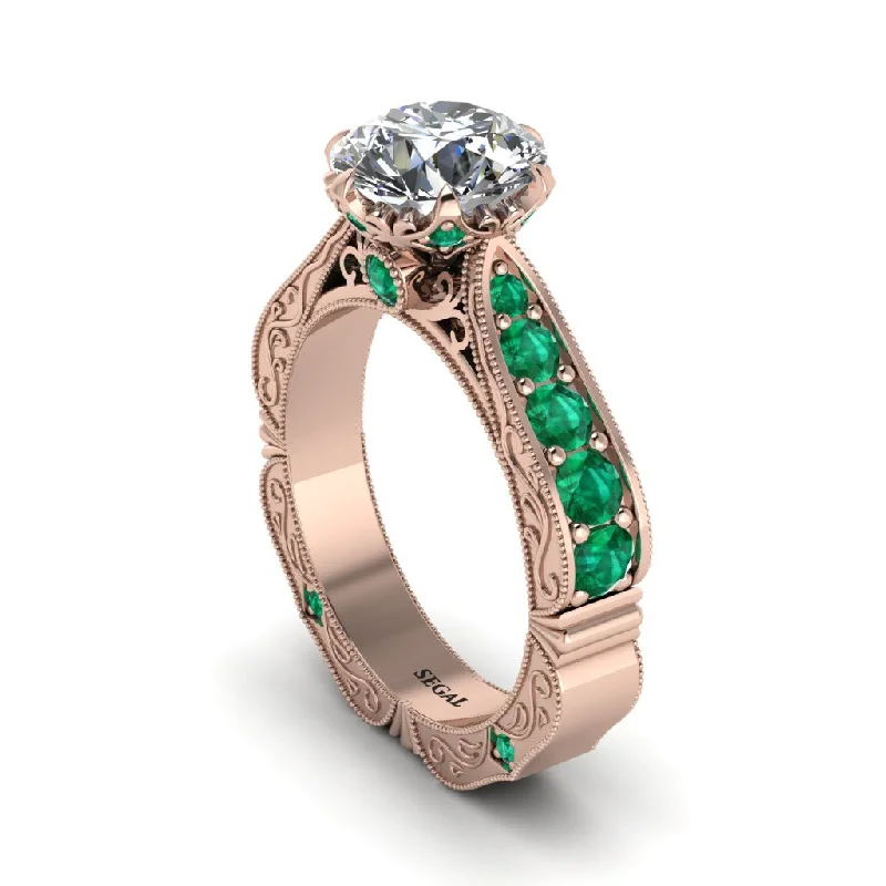 Elegant Emerald Engagement Ring for Brides-Diamond Victorian Scroll Engagement Ring - Kehlani No. 17