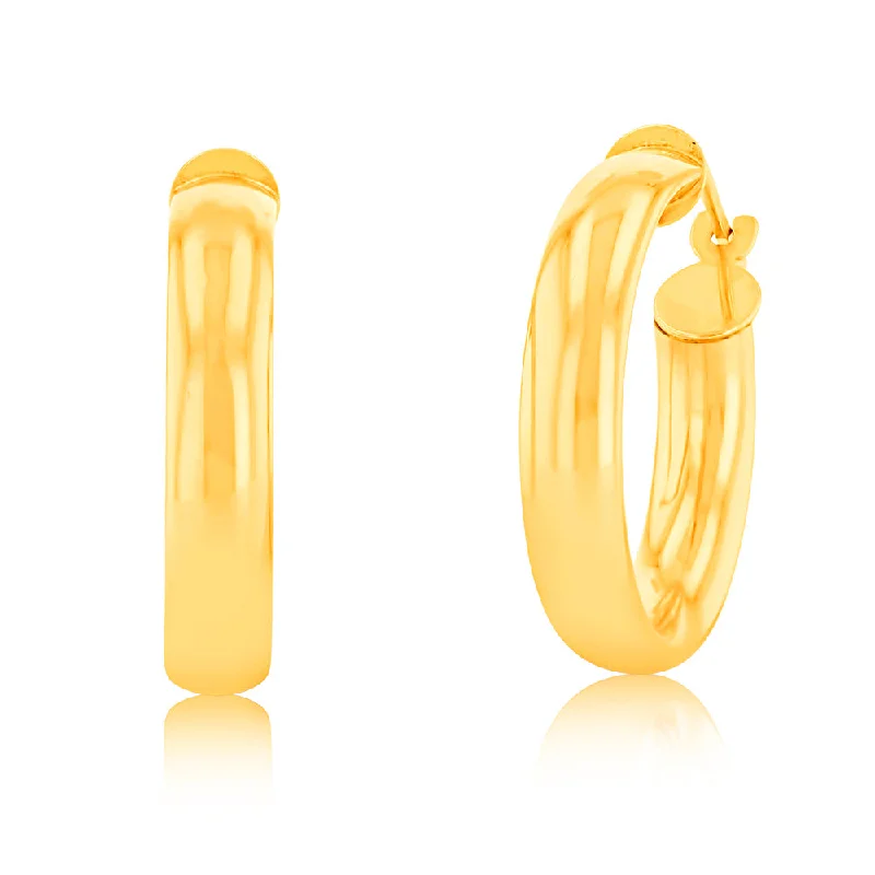 Boho Chic Earrings for Summer-9ct Yellow Gold Plain 15mm Hoops Earrings