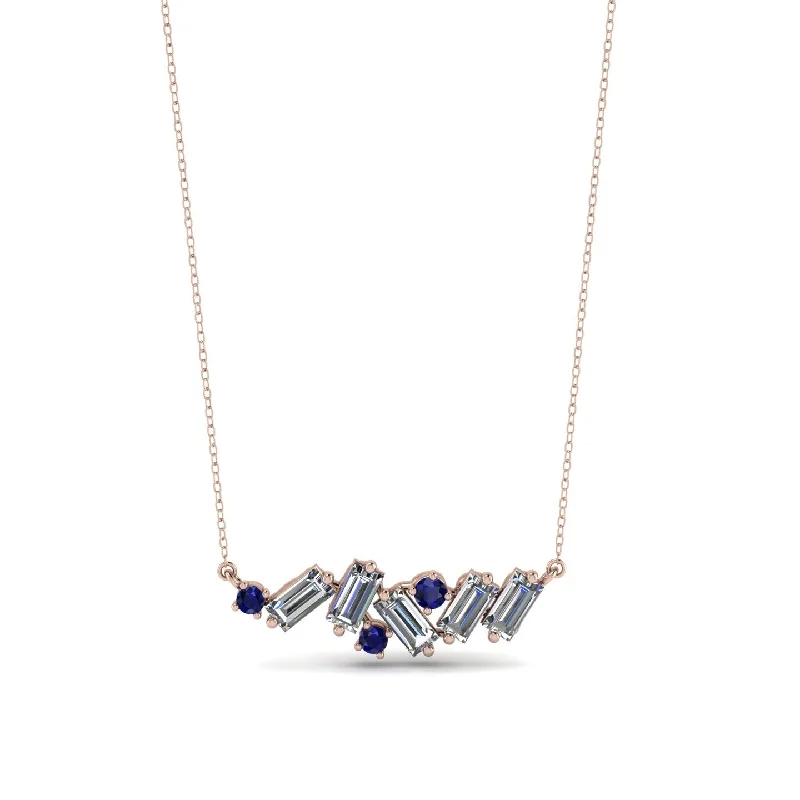 Sparkling Silver Necklace for Evening Look-Baguette Sapphire Necklace - Arielle No. 14