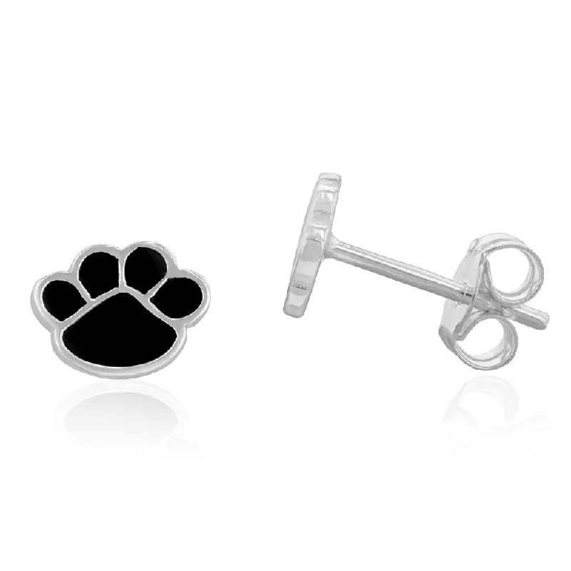 Cute Butterfly Earrings for Kids-Sterling Silver Black Bear Paw Stud Earrings