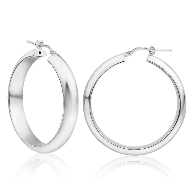 Elegant Long Crystal Earrings-Sterling Silver 30mm Plain Half Round Hoop Earrings