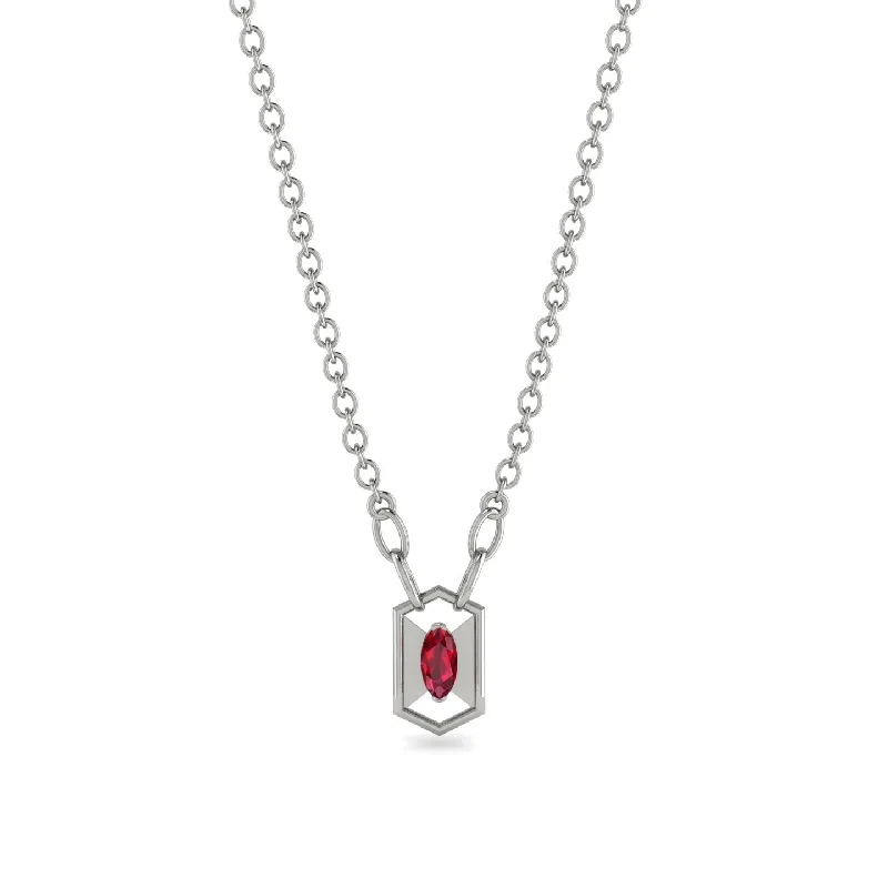 Fashionable Beaded Necklace with Mixed Stones-Marquise Ruby Geometrical Necklace - Aleena No. 12