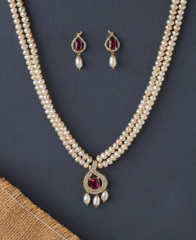 Layered Necklace with Pearls for Brides-Beautiful Real Pearl Necklace Set