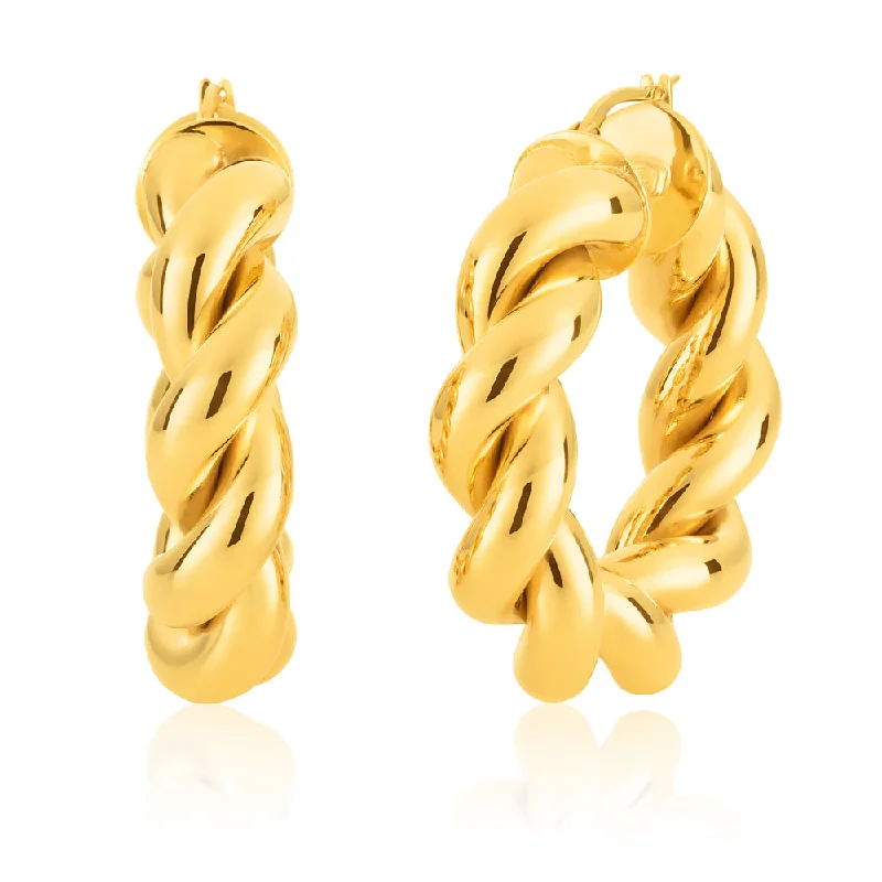 Modern Gold Earrings for Women-9ct Yellow Gold Silver Filled Twisted Braid 20mm Hoops Earrings