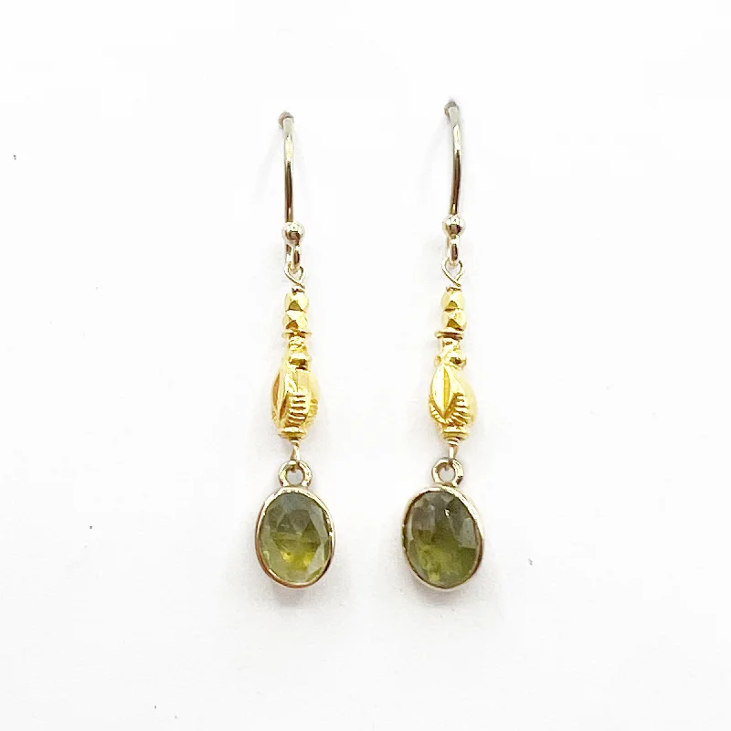 Bohemian Gold Earrings for Women-Summer Gold and Green Dangles