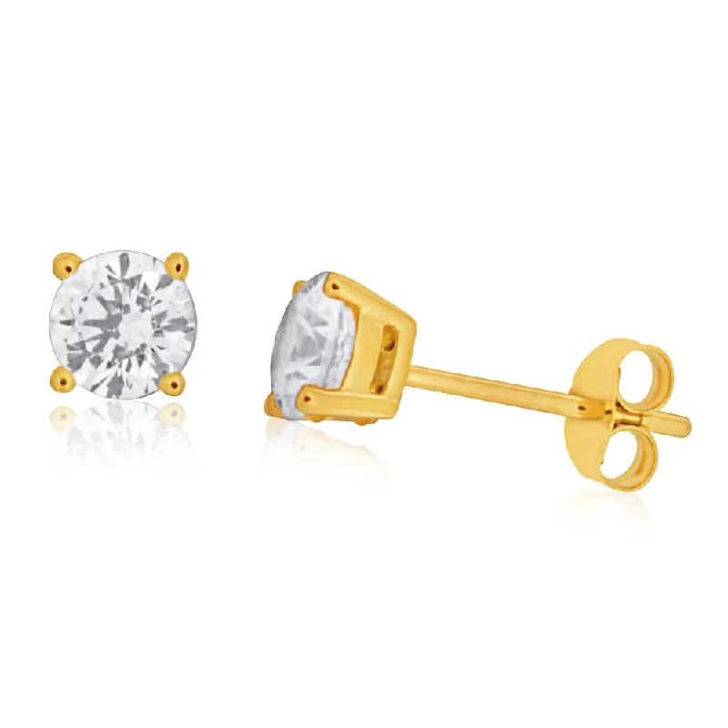 Statement Earrings for Special Events-9ct Yellow Gold Cubic Zirconia Stud Earrings