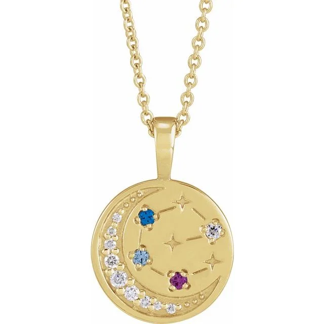 Trendy Layered Necklace for Stylish Look-Natural Diamond Celestial Family Birthstone Pendant or Necklace