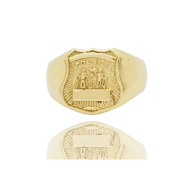 Personalized Men’s Ring with Date Engraving-Police Yellow Gold Ring (14K)