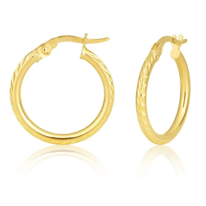 Colorful Acrylic Earrings for Teens-9ct Yellow Gold Diamond Cut 15mm Hoop Earrings