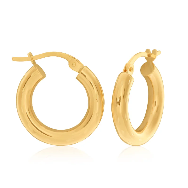 Minimalist Silver Earrings for Women-9ct Yellow Gold Diamond Cut 10MM Hoop Earrings