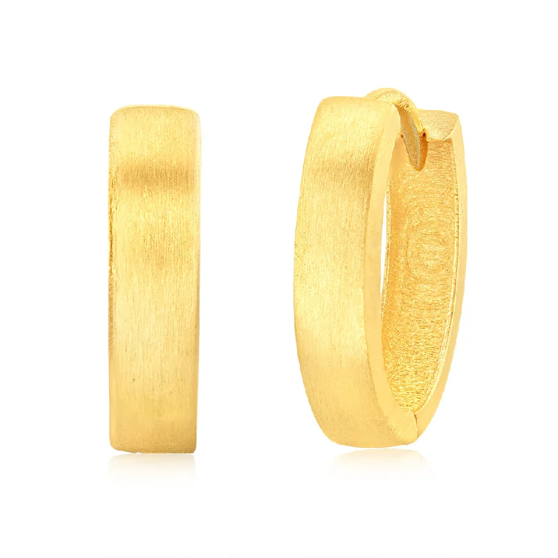 Stylish Geometric Earrings for Fashion-9ct Yellow Gold Matt Finish Oval Huggie Hoop Earrings