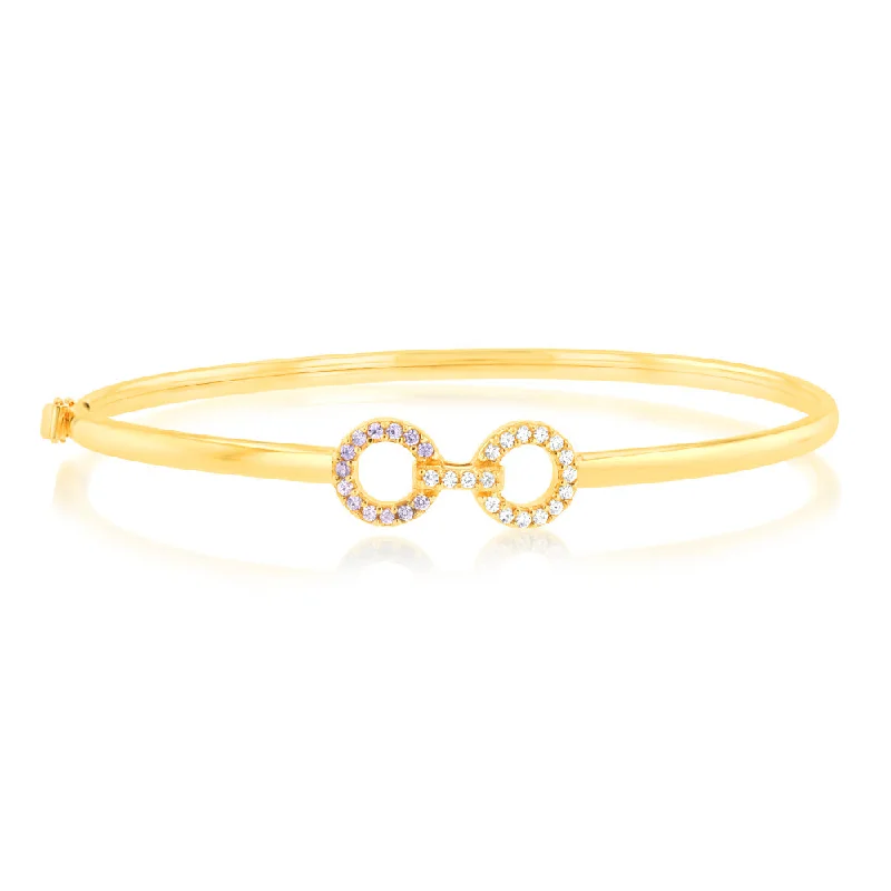 Classic Gold Bangles with Family Birthstone Charms-9ct Yellow Gold Silverfilled Twin Circle Fancy Bangle