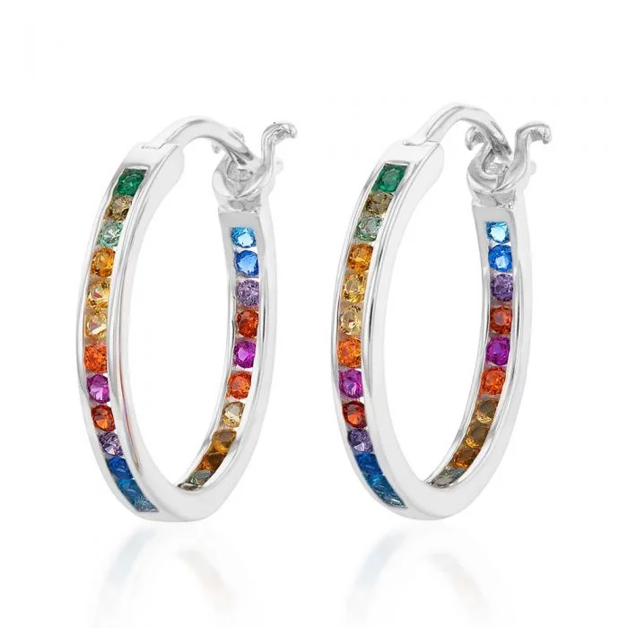 Elegant Dangle Earrings with Sapphires-Sterling Silver Multicolour Cubic Zirconia 30mm Hoop Earrings