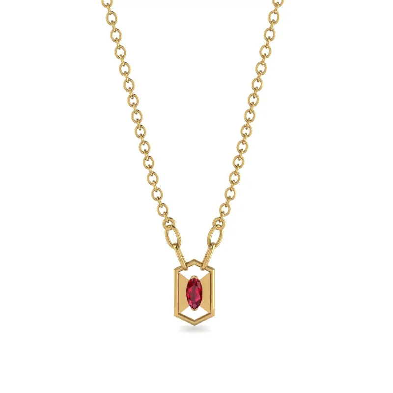 Custom Silver Necklace with Nameplate-Marquise Ruby Geometrical Necklace - Aleena No. 10