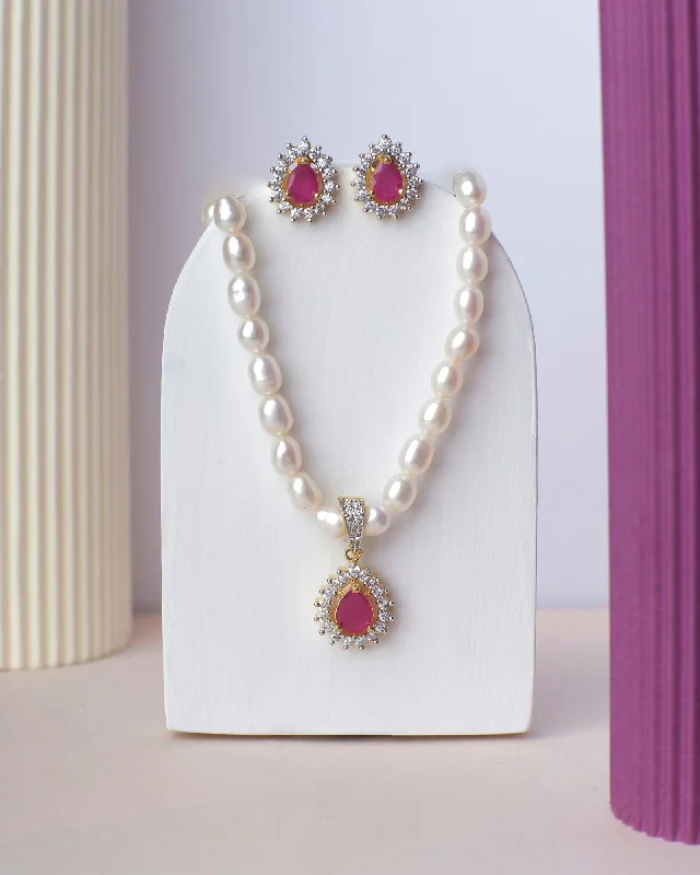 Classic Ruby Necklace for Weddings-Elegant 1 line Necklace Set