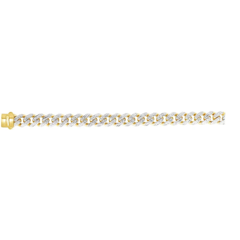 Customizable Gold Bracelet with Family Birthstones-14kt Gold 24" Yellow Finish White Pave Curb Link Bracelet with Box with Both Side Push Clasp RC10350-24