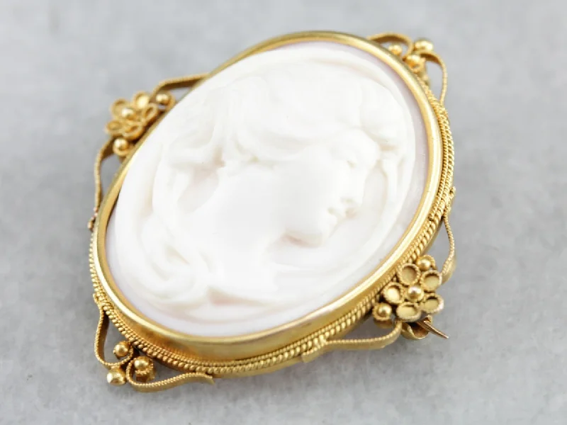 Gold Brooch For Casual Wear-Antique Pink Cameo Brooch or Pendant