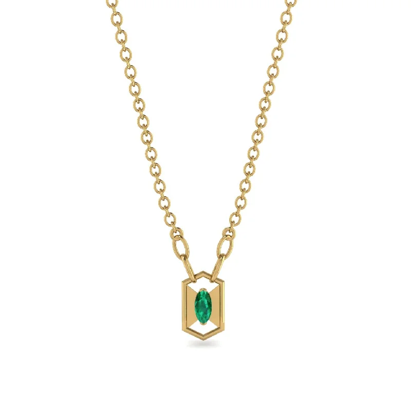 Elegant Gold Necklace for Formal Events-Marquise Emerald Geometrical Necklace - Aleena No. 4