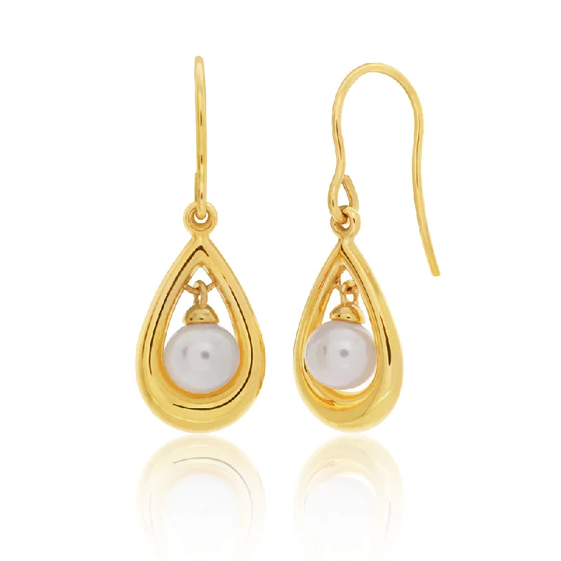 Minimalist Gold Earrings for Brides-9ct Yellow Gold Pearl Teardrop Earrings