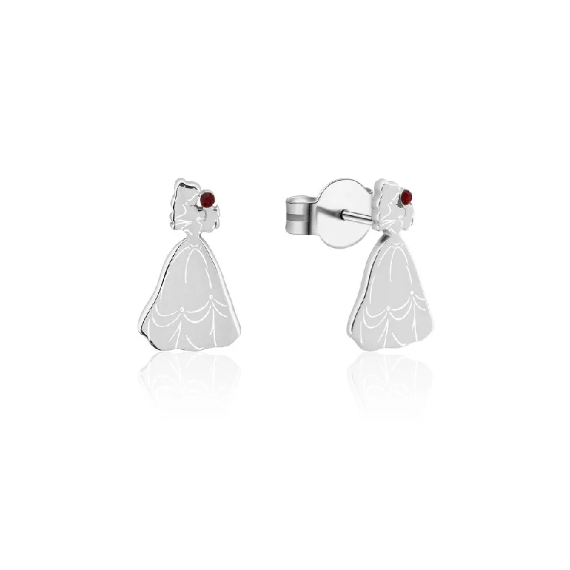 Unique Silver Earrings with Colored Stones-Disney Princess Rhodium Plated Beauty & The Beast Belle 12mm Stud Earrings