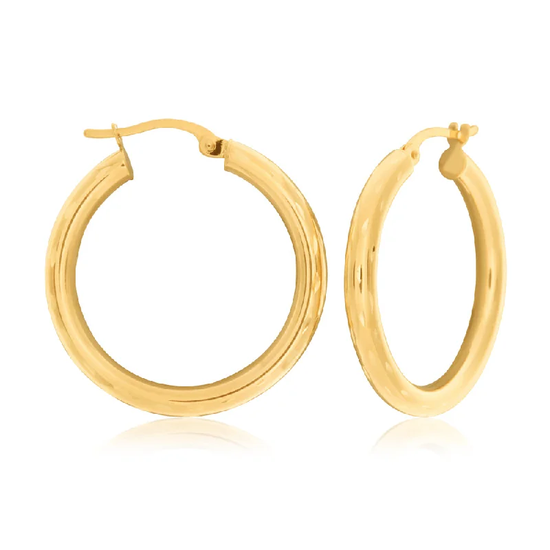 Large Hoop Earrings with Pearls-9ct Yellow Gold Diamond Cut 20mm Hoop Earrings