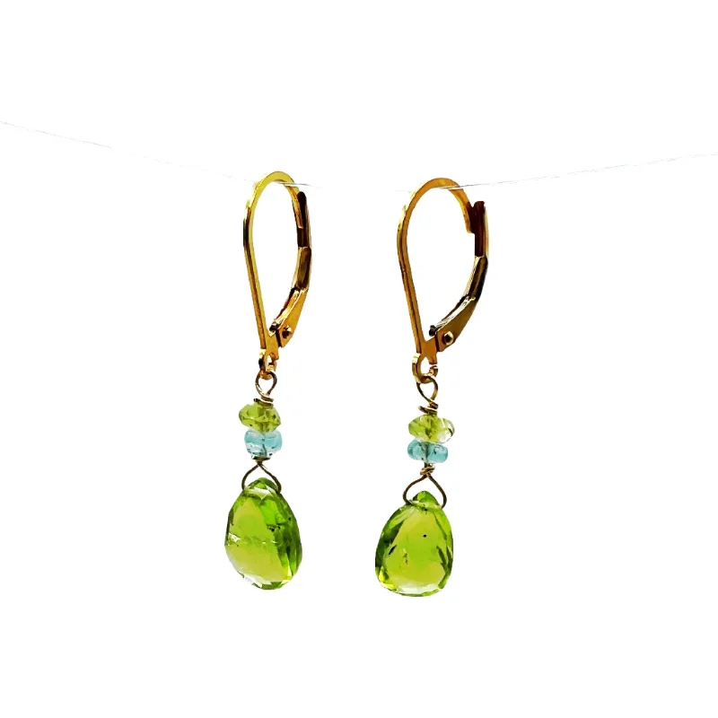 Classic Wedding Earrings with Pearls-Yellow Gold Peridot Briolettes Earrings