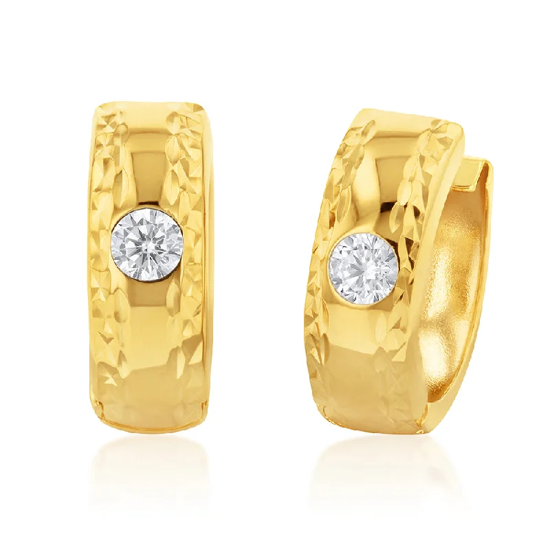 Beautiful Silver Earrings for Weddings-9ct Yellow Gold Silverfilled Cubic Zirconia 10mm Hoop Earrings