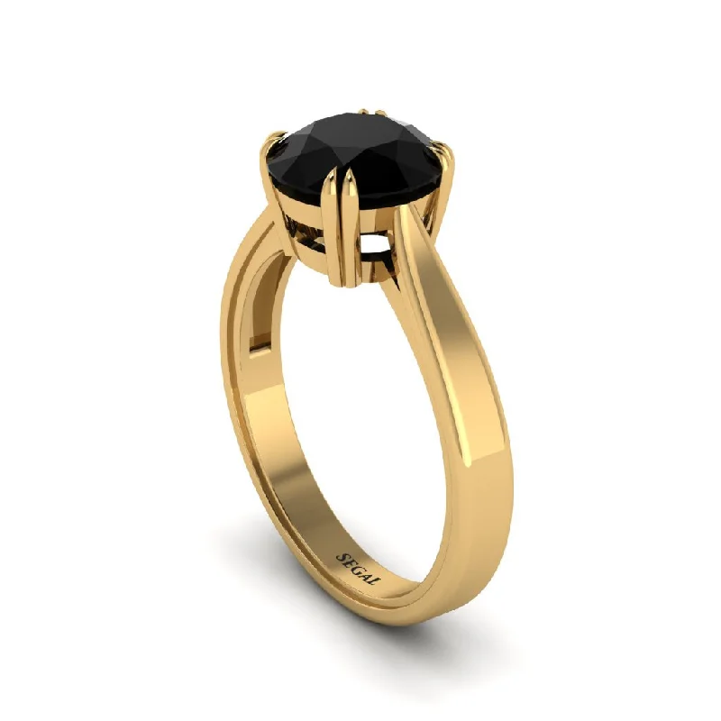 Unique Gold Ring with Emerald Accent for Special Gifts-Black Diamond 14K Gold Solitaire Engagement Ring - Allie No. 7