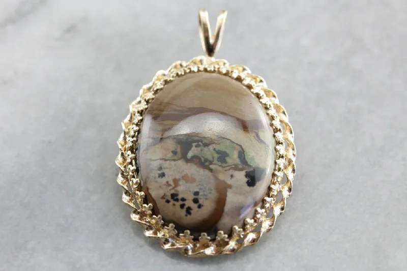 Stylish Crystal Brooch For Brides-Stunning American Biggs Jasper Brooch or Pendant