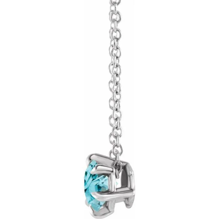 Sparkling Crystal Necklace with Colored Gems-Platinum 5 mm Natural Aquamarine Solitaire 16-18" Necklace