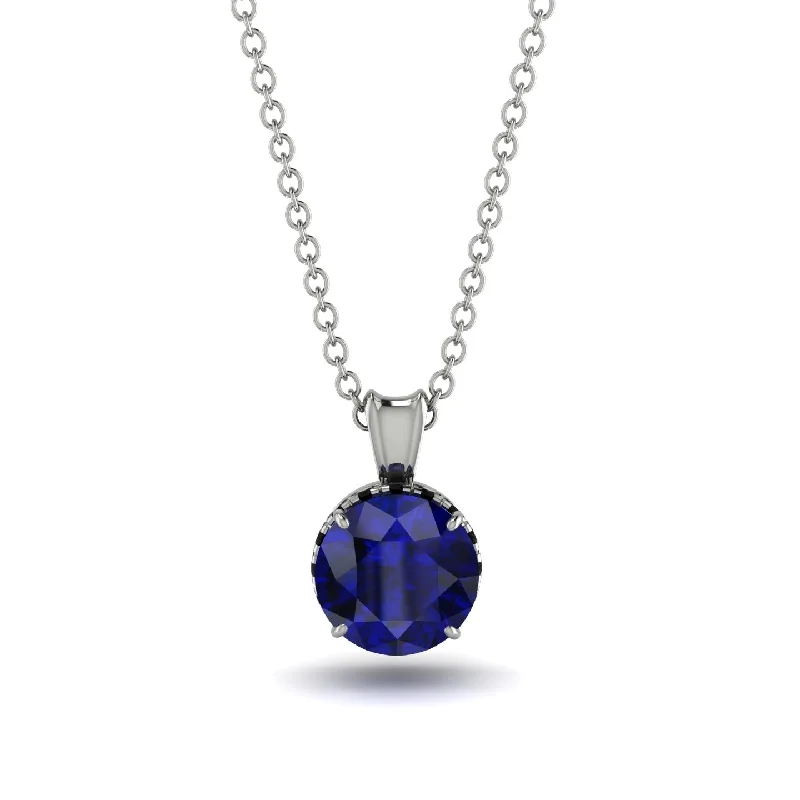 Personalized Charm Necklace for Bridesmaids-Sapphire Necklace With Hidden Halo - Adaline No. 45