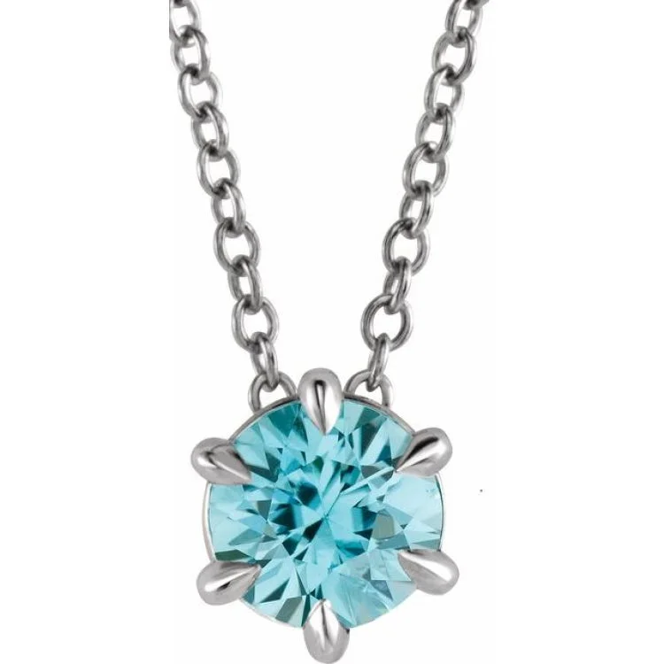 Designer Gold Necklace with Colorful Stones-Platinum 4 mm Natural Aquamarine Solitaire 16-18" Necklace