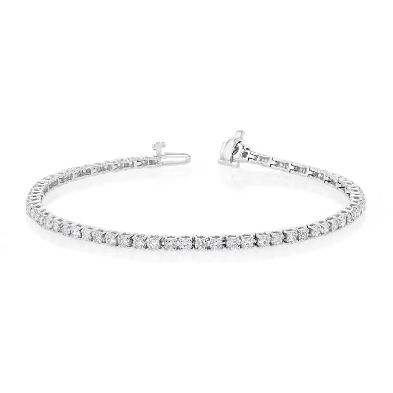 Trendy Silver Bracelet with Birthstone Inlays-14KT GOLD 3 CARAT ROUND DIAMOND TENNIS BRACELET