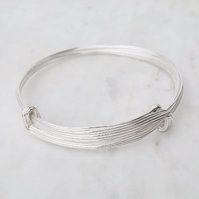 Luxury Silver Bangles with Moonstone Accents-Elephant Hair Inspired Bangle - Shiny Sterling Silver - 10 Lines