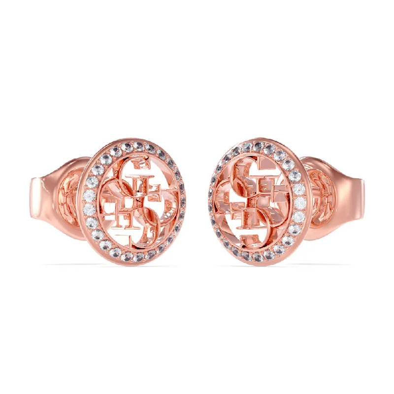 Simple Crystal Earrings for Work-Guess Rose Gold Plated 4G And Cubic Zirconia 10mm Coin Stud Earrings