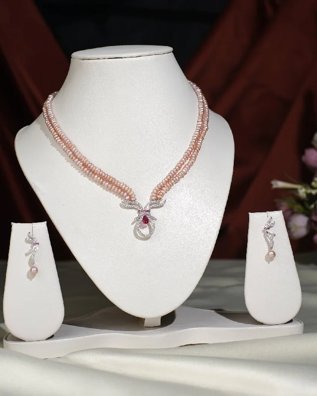 Luxury Silver Necklace with Diamonds-Beautiful Pearl Necklace Set