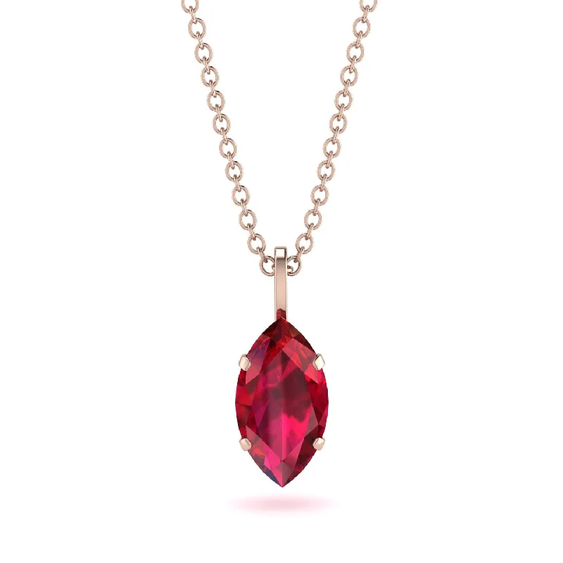 Chunky Silver Necklace for Bold Fashionistas-Hidden Halo Marquise Ruby Necklace - Journey No. 56