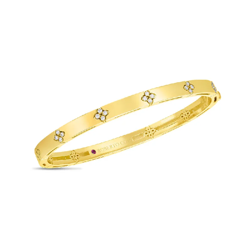 Classic Gold Bangles with Custom Charms-Roberto Coin 18k Yellow Gold Verona Narrow Diamond Bangle 8882970AYBAX