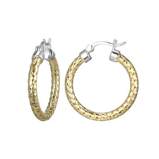 Colorful Acrylic Earrings for Teens-Charles Garnier 25mm Sterling Silver Mesh Hoop Earrings With an 18k Yellow Gold Finish