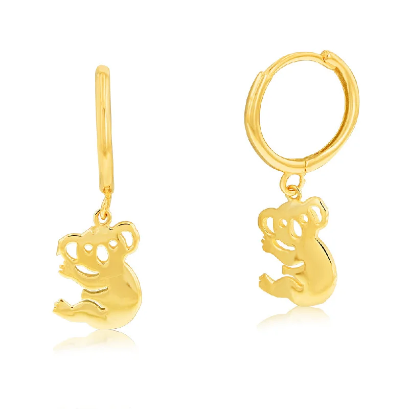 Colorful Gold Earrings for Spring-9ct Yellow Gold Koala On Sleeper Earrings