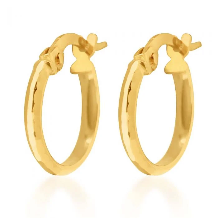 Fine Gold Hoop Earrings-9ct Yellow Gold 10mm Diamond Cut Hoop Earrings