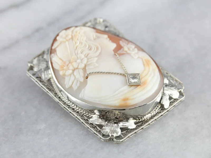 Brooch With Antique Style-Vintage Floral Filigree Cameo Brooch Pendant