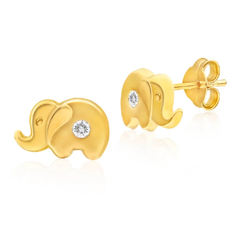 Crystal Stud Earrings for Brides-9ct Yellow Gold Cubic Zirconia Elephant Stud Earrings