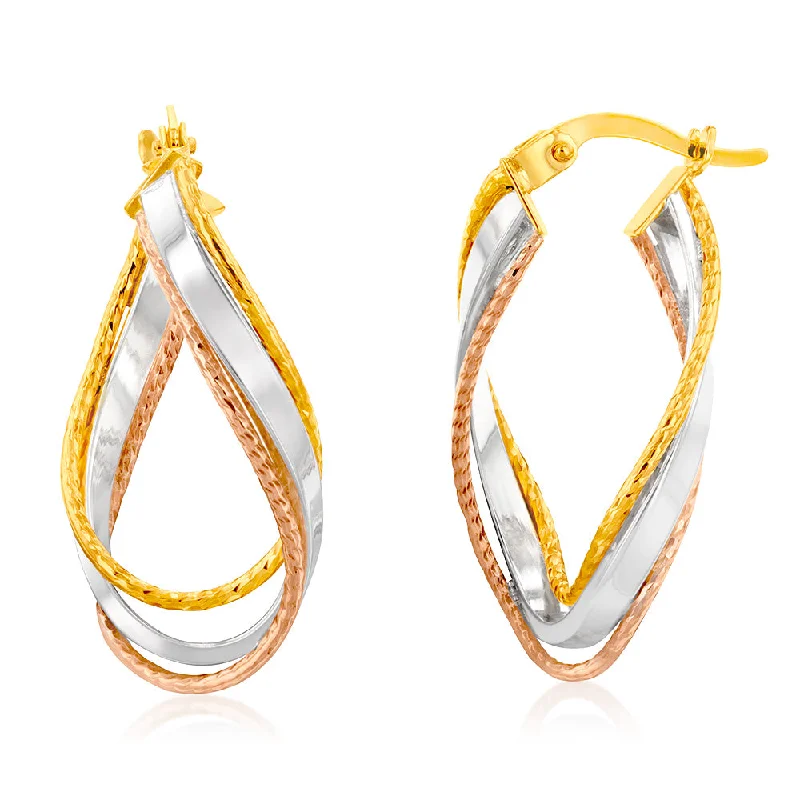 Personalized Wedding Earrings with Gems-9ct Yellow Gold Twisted Fancy Hoop Earrings